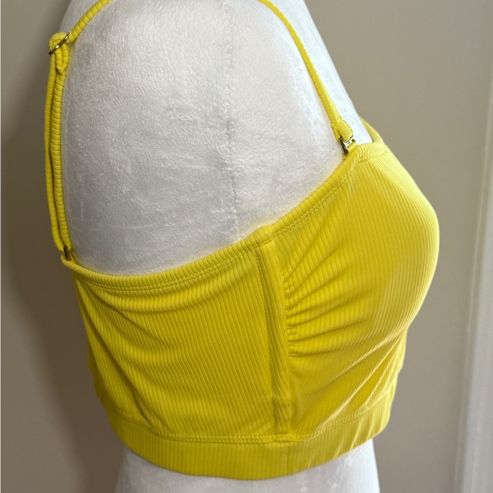 Yellow Ribbed Spaghetti Strap Crop Top - Picture 2 of 3